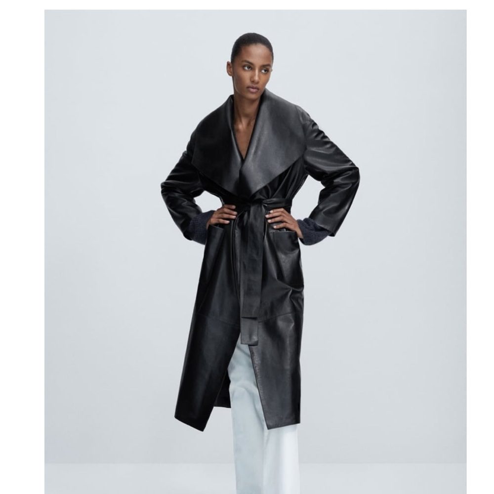 GENUINE LEATHER LONG TRENCH COAT BLACK ❤️